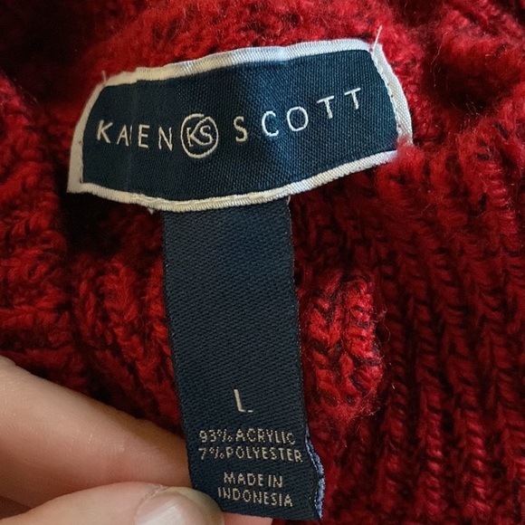 Vintage Red Knit Sweater Mock Neck Pearl Button Detail Pullover Lage - Picture 4 of 6